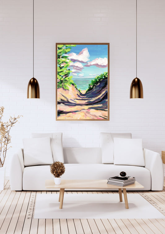 "Trail to the Beach" Michigan Beach Art Print, Coastal Landscape Painting
