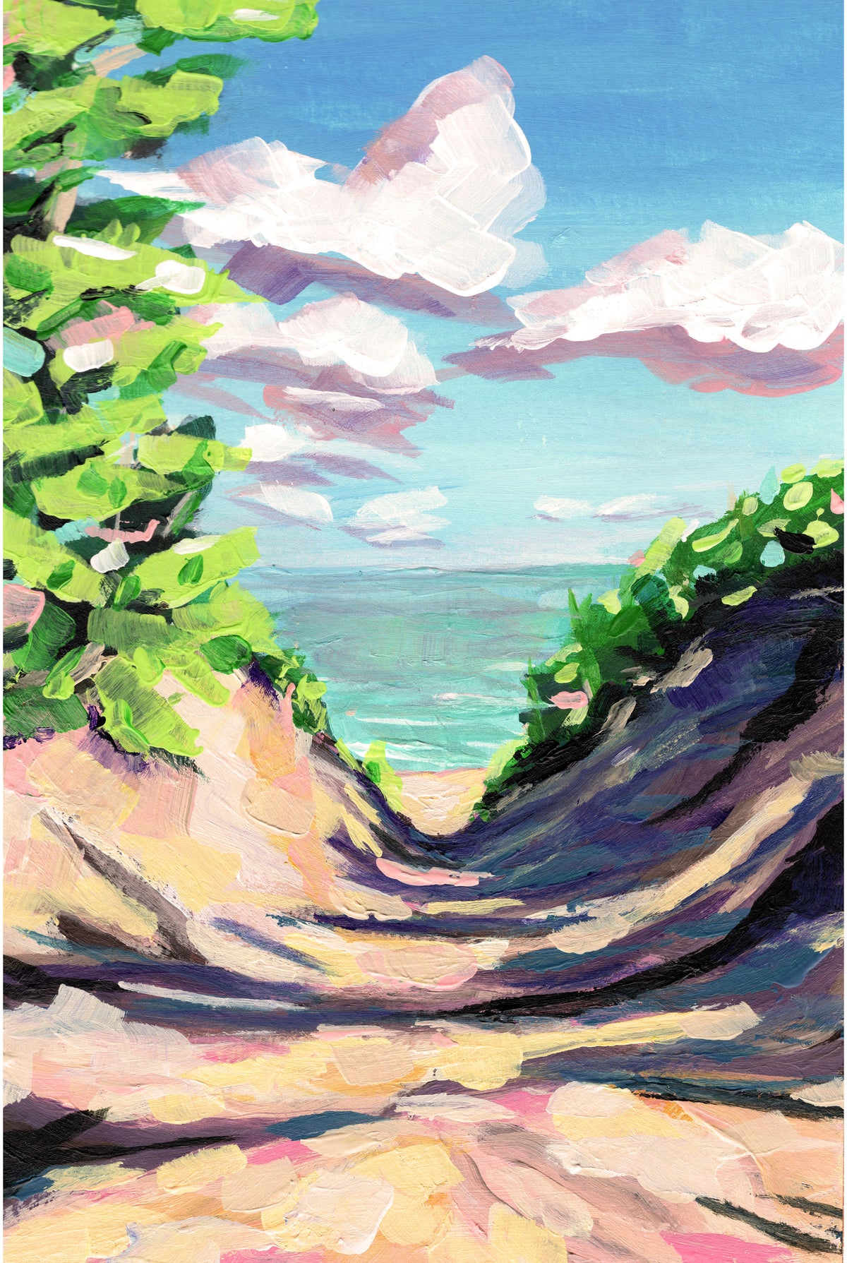 "Trail to the Beach" Michigan Beach Art Print, Coastal Landscape Painting