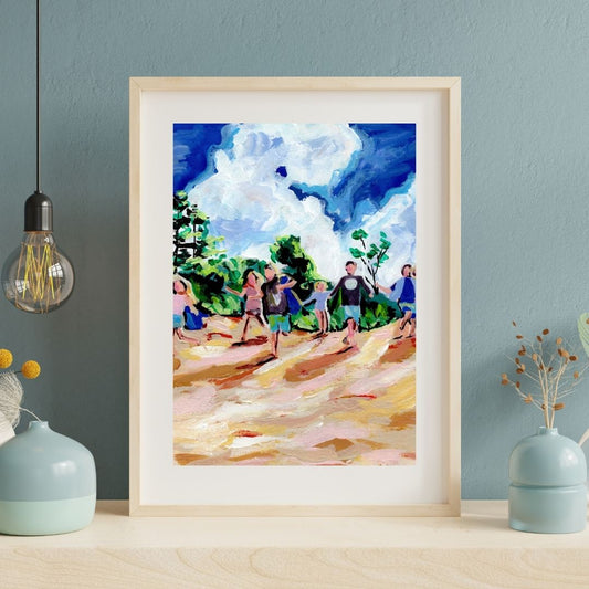 "Joy" Michigan Beach Art Print, Family Scene Coastal Home Decor