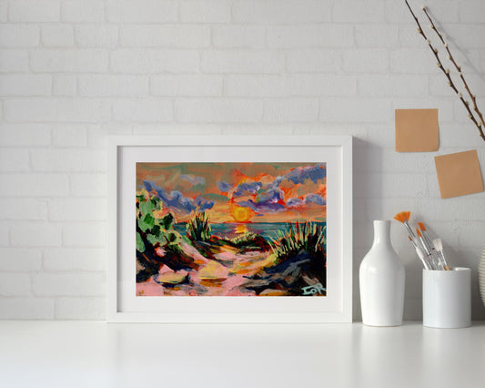 "Chasing Sunsets" Michigan Beach Art Print, Coastal Home Decor
