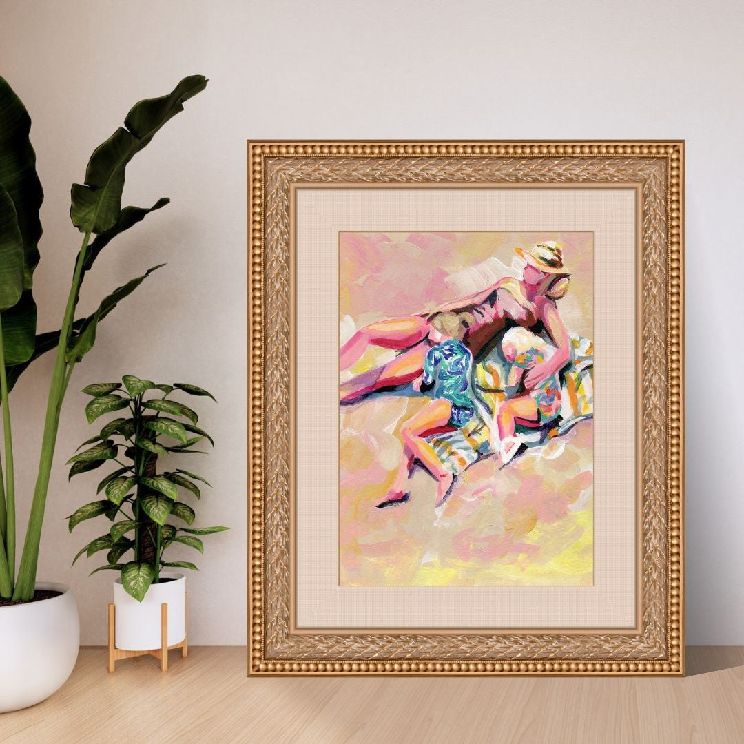 "Daughters" Michigan Beach Art Print, Colorful Summer Home Decor