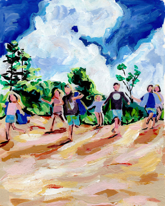 "Joy" Michigan Beach Art Print, Family Scene Coastal Home Decor