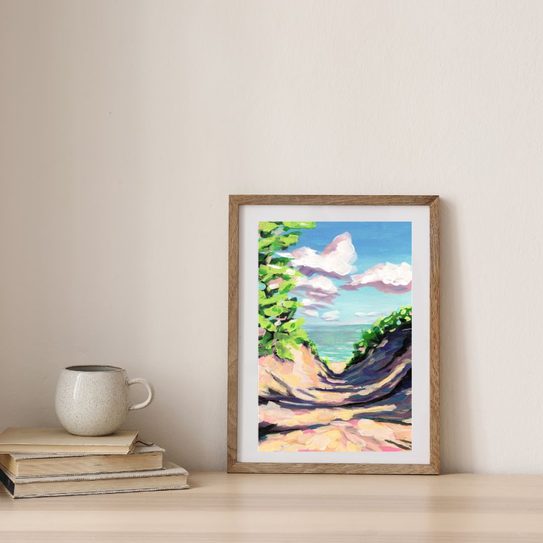 "Trail to the Beach" Michigan Beach Art Print, Coastal Landscape Painting
