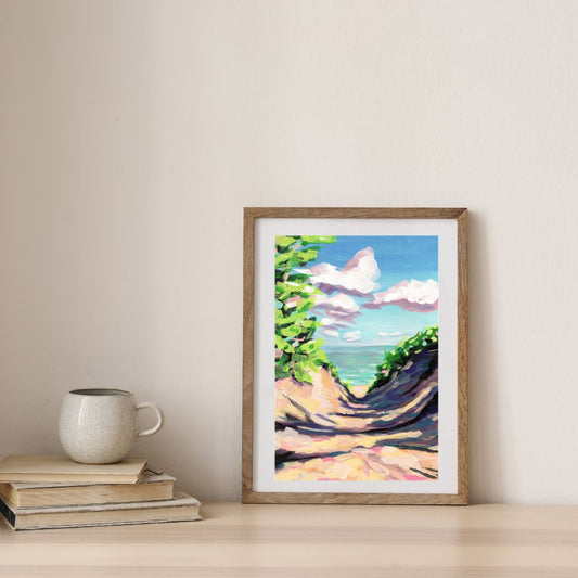 "Trail to the Beach" Michigan Beach Art Print, Coastal Landscape Painting
